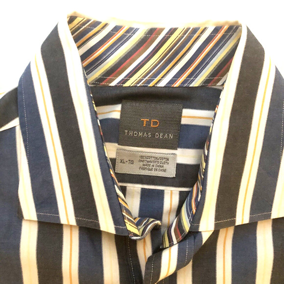TD Thomas Dean Striped Mens Paisley Flip Cuff Button Front Shirt Size XL - Picture 2 of 8